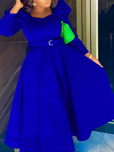 Đầm maxi dáng dài tay phồng cổ vuông màu trơn size lớn bán buôn thời trang nữ châu Phi 2024 - Product Image 3