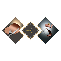 Peinture murale en porcelaine cristalline à trois panneaux de style nordique pour salon, minimalisme moderne, tableau horloge pour mur derrière le canapé