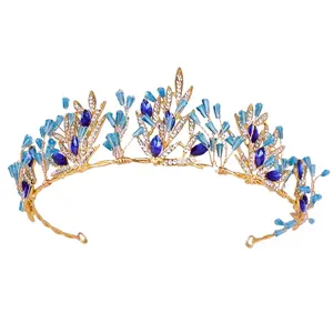 Yiwu Niancan Wholesale indian wedding hair accessories Skyblue Crystal Tiara Plastic Tiara Wedding Accessories