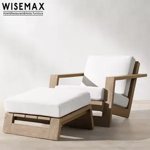 WISEMAX फर्नीचर गर्म बिक्री आउटडोर अनुभागीय सोफे कुर्सी उद्यान आँगन लकड़ी के आराम कुर्सी सोफे तुर्क के साथ