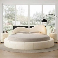 Lit plateforme rond de luxe de style français, taille king, en similicuir moderne, confortable et rembourré, pour chambre à coucher et hôtel
