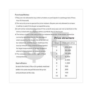 Conception gratuite Règles de loterie à gratter Multi-Play Gagnez un prix avec des promotions au détail Impression numérique personnalisée - Product Image 3