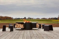 Meilleure vente, ensemble de meubles modernes de patio en acier avec table de foyer à bois pour jardin extérieur, table de foyer sans fumée