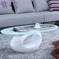 Mesa de Centro Elegante para Sala de Estar, Mesa de Centro Moderna con Tapa de Vidrio, Mesa de Té Elíptica de Fibra de Vidrio