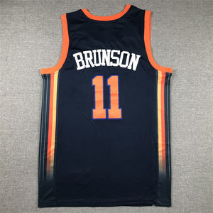 2025 Hot Sales en Hoge Kwaliteit Basketbal Heren Geborduurde Gestikte Zwart Blauwe Shirts # 11 Jalen Brunson Knicks-trui - Product Image 3