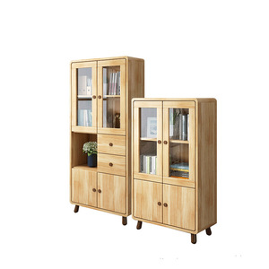 Xiuyuan Spring Scenery <b>Solid</b> <b>Wood</b> <b>Bookcase</b> With Glass Doors Floor Standing Display Cabinet For Study Home Use Rubber <b>Wood</b> - Product Image 5