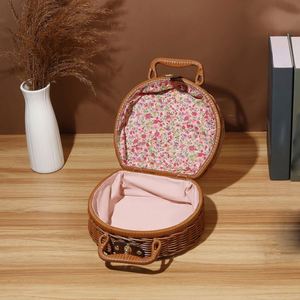Picnic Luggage Handmade Rattan Woven <b>Storage</b> Case Makeup Holder Travel <b>Suitcase</b> Wicker Basket Sundries Organizer Box - Product Image 2