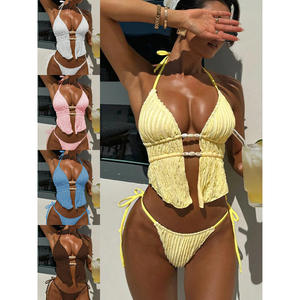 Conjunto de Bikini Sexy de Estilo Europeo Personalizado y Exclusivo para Mujer, con Tirantes en el Cuello, Dos Piezas - Product Image 1