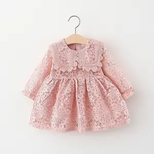 2020 çocuk sonbahar koleksiyonu kore versiyonu bebek yaka ilmek uzun kollu elbise rahat prenses elbiseler