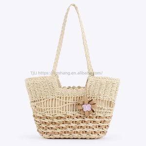 New Bohemian Woven PU Bag <b>Flowers</b> Zipper Two Beach Travel Paper Rope Business Large Capacity Fresh and <b>Sweet</b> Commuting Tanjing - Product Image 6