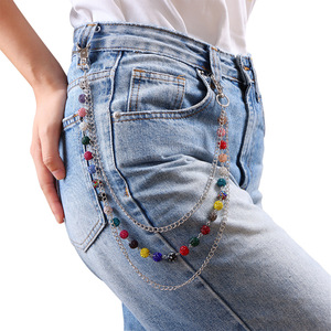 Cadena de cintura de mezclilla estilo europeo americano con cristales y diamantes de imitación, de varias capas, informal y a la moda, para hombres y mujeres. - Product Image 1