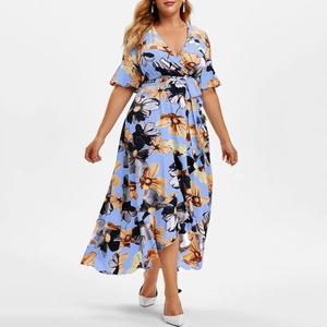 Abito Casual Bohemien da Donna <span class=keywords><strong>Taglie</strong></span> <span class=keywords><strong>Forti</strong></span> con Stampa Irregolare, Vestito a Coda di Pesce a Maniche Corte con Ampia Gonna e Cintura - Product Image 3