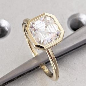 Gia Igi certificata CVD HPHT Lab diamante coltivato 14K/18K oro massiccio anello di fidanzamento con taglio Asscher per donna stile unico - Product Image 1