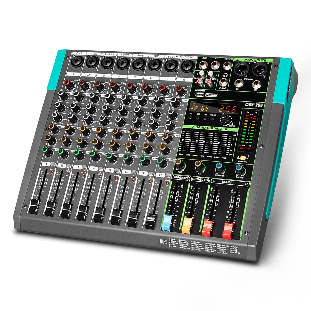 GT2 amplifier Audio profesional, Mixer Audio Digital bawaan 500W * 2 8 saluran, dengan konsol Amplifier untuk panggung Studio