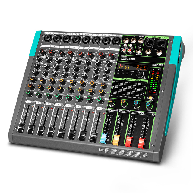 GT8 Built-in 500W*2 Power Amplifier 8 Channels Digital Professional Audio Mixer With Amplifier Console for Studio Stage