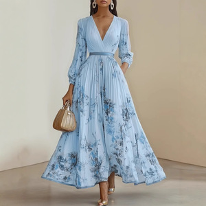 Abito Casual Primaverile Premium con <span class=keywords><strong>Stampa</strong></span> <span class=keywords><strong>Etnica</strong></span>, Motivo Floreale, Vita Stretta, Maniche a Sbuffo, Ampia Gonna e Scollo a V - Product Image 5