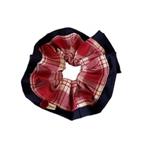 Accessoire Cheveux Femme Fille Style Preppy Japonais Coréen Vintage, Élastique à Cheveux en Dentelle à Motif Écossais Rouge et Blocs de Couleurs Bleu Marine