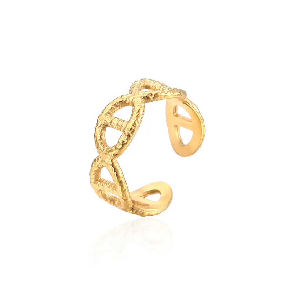 Moda 18K in oro placcato in acciaio inox cavo per il naso di maiale apertura regolabile anelli da dito gioielli per le donne