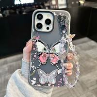 Étui de téléphone antichoc en TPE créatif et élégant avec motif papillon diamant et chaîne complète pour A16/A17/A51/M33/A10S