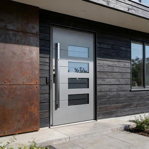 باب محوري أمامي إيطالي فاخر بتصميم فيلا، باب دخول أمني حديث أسود من الألومنيوم - Product Image 4