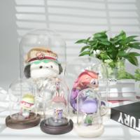 Dôme en verre de présentation BOGLASS moderne, soufflé à la main, couleur personnalisée, transparent, en borosilicate, anti-poussière, avec base en bois/bambou