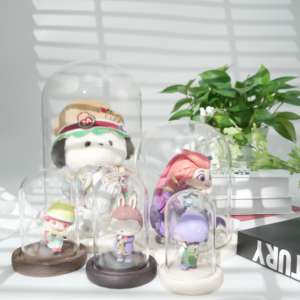 BOGLASS Modern El Üflemeli Özel Renkli Şeffaf Borosilikat Toz Geçirmez Vitrin Cam Kubbesi Ahşap/Bambu Tabanlı - Product Image 3