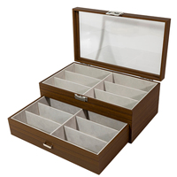 Boîte de rangement universelle en bois vintage durable à double couche pour 12 paires de lunettes de soleil, idéale pour les magasins d'optique