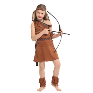 Costume da Principessa Indiana per Bambini 2022, Costume Indiano Marrone con Frange per Ragazzi e Ragazze ACDG-029 - Product Image 6
