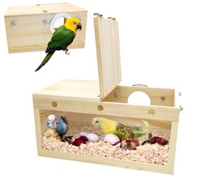 Boîte d'élevage d'oiseaux en bois Transparent fermeture à bouton porte-oiseau en bois chaud pivoine perroquet Pigeon boîte à couver caractéristique respirante - Product Image 4