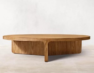 Table basse ovale en chêne massif Wabi Sabi avec pied unique à tenon intégré, style minimaliste, profil bas, pour salon, table à thé en bois, personnalisable - Product Image 1