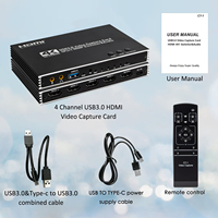 Carte de capture vidéo 4-en-1 USB 3.0 HDMI 4K à 4 canaux pour PS4, diffusion en direct, sortie en boucle audio et vidéo, accessoire