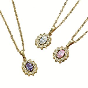 New Stainless Steel <b>Titanium</b> Steel Melon Buckle Oval Zircon Pendant Necklace Fade Resistant All-Match Office Career Women's - Product Image 5