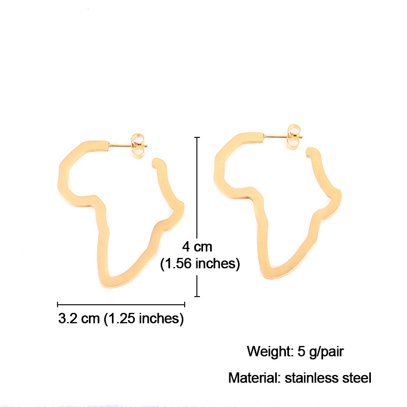 Orecchini Pendenti Donna In Acciaio Inox Placcato Oro – Design A Pugno Nero Con Mappa Dell'Africa – Dimensioni 4,7 Cm – Regalo In Confezione