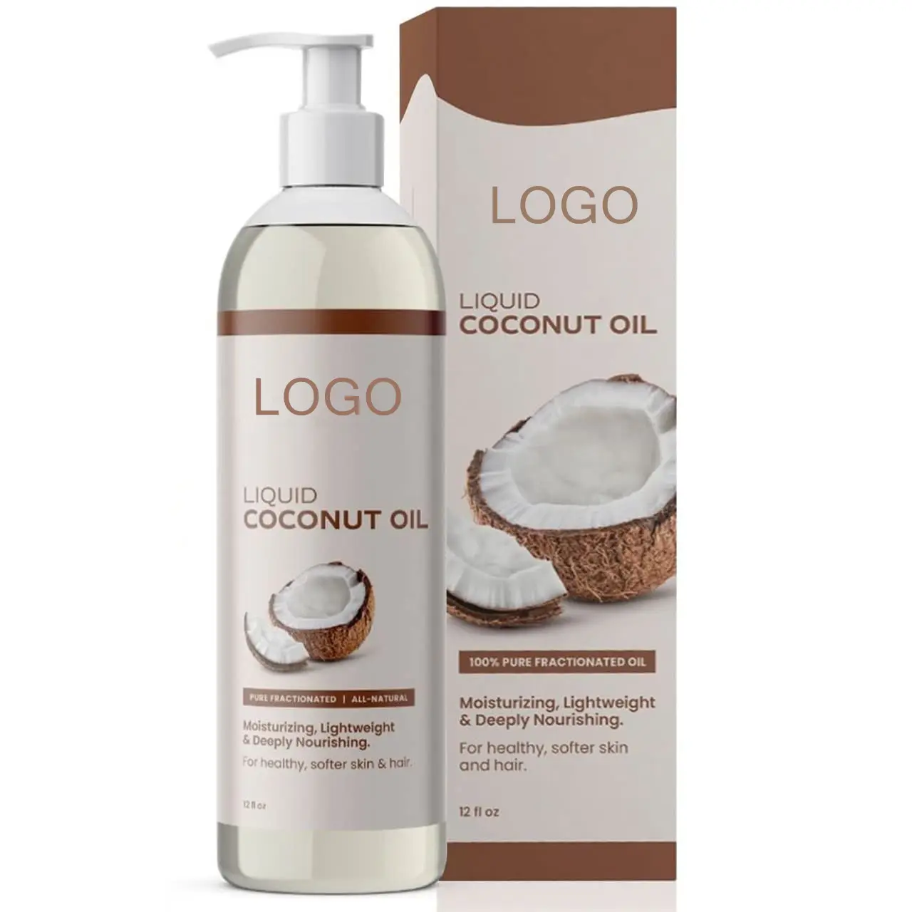 Huile de noix de coco liquide 100% pure et entièrement naturelle de marque privée pour une peau et des cheveux plus doux et sains
