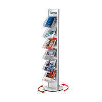 Présentoir rotatif OEM à 6 niveaux en métal pour brochures, support de documentation, porte-catalogues avec pochettes en acrylique transparent