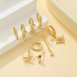 Ensemble de 8 Pièces de Boucles d'Oreilles Pendante en Argent S925, Clous d'Oreilles et Boucles d'Oreilles en Or pour Piercings Multiples - Product Image 5