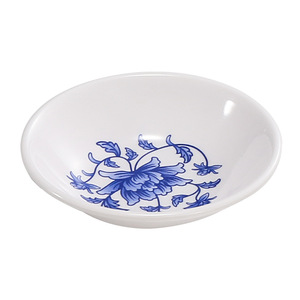 Round Blue And White Porcelain Condiment Dish With Floral Pattern For Soy <b>Sauce</b> Or Vinegar Serving - Product Image 1