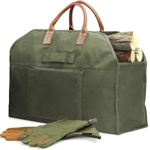 Brennholz Log Carrier Bag Waxed Canvas Trage tasche mit Kamin Pure Leather Set für Camping