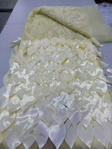 最新款带褶边串珠刺绣面料婚礼新娘礼服面料 - Product Image 5