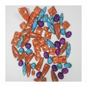 Pierre précieuse en obsidienne acajou de qualité supérieure, paire en vrac d'Inde, couleur rectangulaire, dos turquoise, pain, 20% de réduction et cadeau - Product Image 1