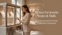 Vitrine à bijoux de luxe en verre avec porte miroir incurvée LED, en acier inoxydable, dimensions personnalisables, design écologique pour la vente au détail