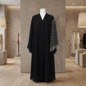 Abaya de Lujo con Adornos de Cristal Negro y Cintura Impero - Product Image 3