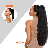 AliLeader Queue de Cheval Synthétique Bouffante Noire Longue Ondulée 24 Pouces 150g, Fausses Coiffures Corn Wave avec Pince à Griffes pour Femmes