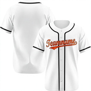 Camiseta de Béisbol Personalizada con Nombre del Equipo, Blanca, Manga Corta, Cierre de Botones, Unisex, Transpirable, de Poliéster, Ropa Deportiva para Adultos - Product Image 1