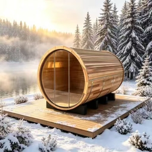 La salle de sauna cylindrique en cèdre rouge présente une <span class=keywords><strong>stratification</strong></span> <span class=keywords><strong>thermique</strong></span> évidente, avec de l'air chaud au-dessus de la tête et de l'air chaud sous les pieds. - Product Image 1