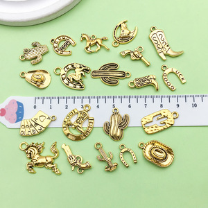 จี้ทองโบราณสไตล์ตะวันตกแบบผสม สำหรับทำสร้อยข้อมือ สร้อยคอ เครื่องประดับ DIY รูปทรงหลากหลาย ชุบด้วยโลหะผสมสังกะสี - Product Image 3