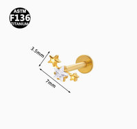 Getta F136 Titanium Five-pointed Stars Connected Flower 0.5Tooth Zircon Lip Stud Earrings Unisex Wedding Body Piercing Jewelry