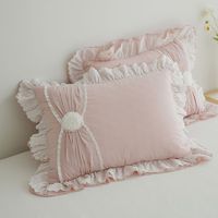 Housse de coussin carrée de style princesse avec broderie florale en dentelle et bords volantés pour la maison et l'hôtel