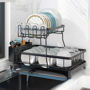 New Household <b>Wall</b> <b>Mounted</b> Double Tier Modern Simple Dish Rack with Removable Two-color Options for Kitchen <b>Table</b> Storage - Product Image 1