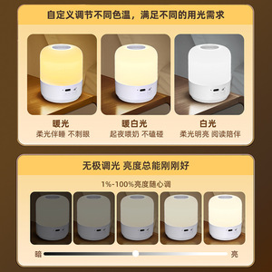 ไฟกลางคืน LED แบบสัมผัส ควบคุมด้วยระบบสัมผัส รูปทรงกลม ทำจากพลาสติก หลากสี ขนาดเล็ก พร้อมการชาร์จแบบ Type C สำหรับใช้ในห้องนอนข้างเตียง - Product Image 4